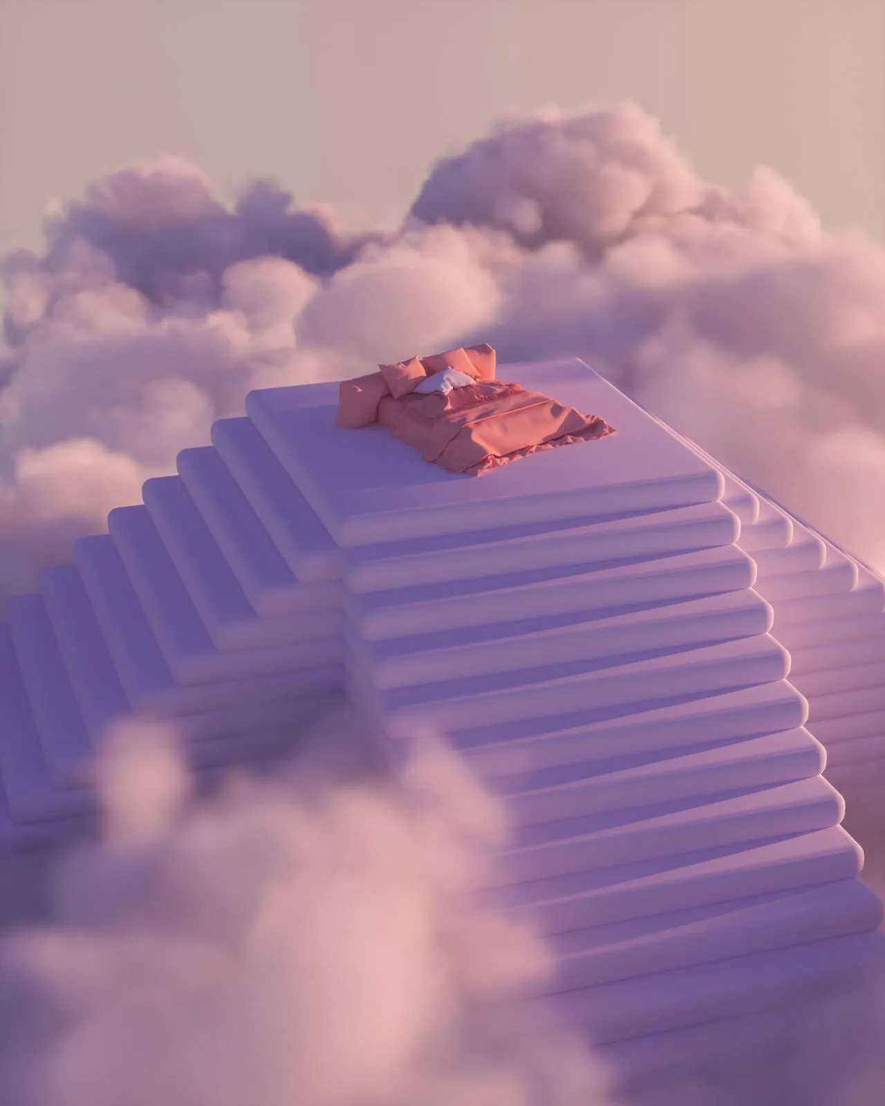 A building in the clouds with a piece of paper on top of it.